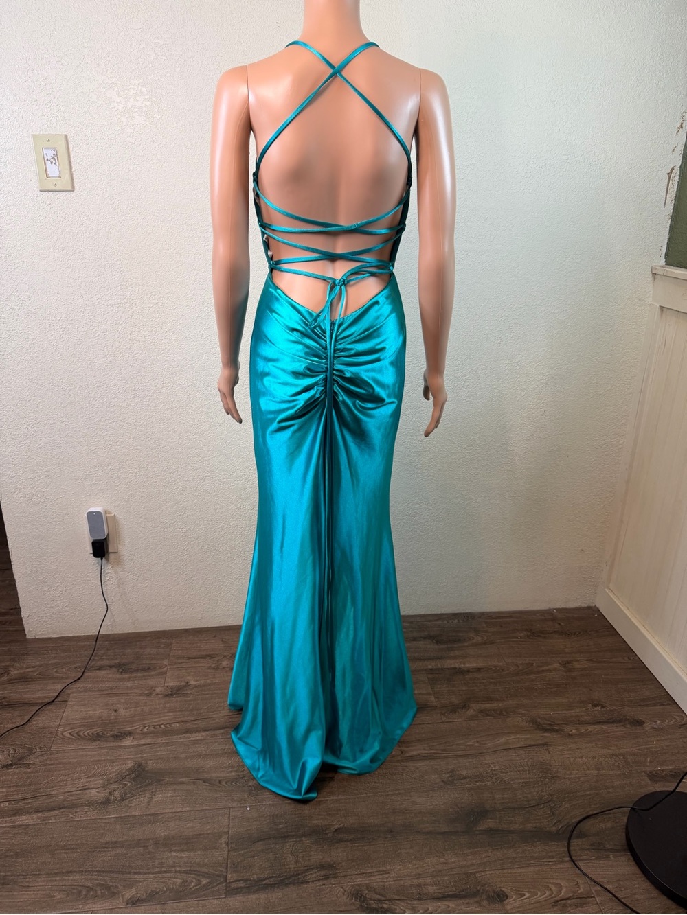 Jules & Cleo Blue Satin Backless Spaghetti Strap Maxi Slip Dress Size 8